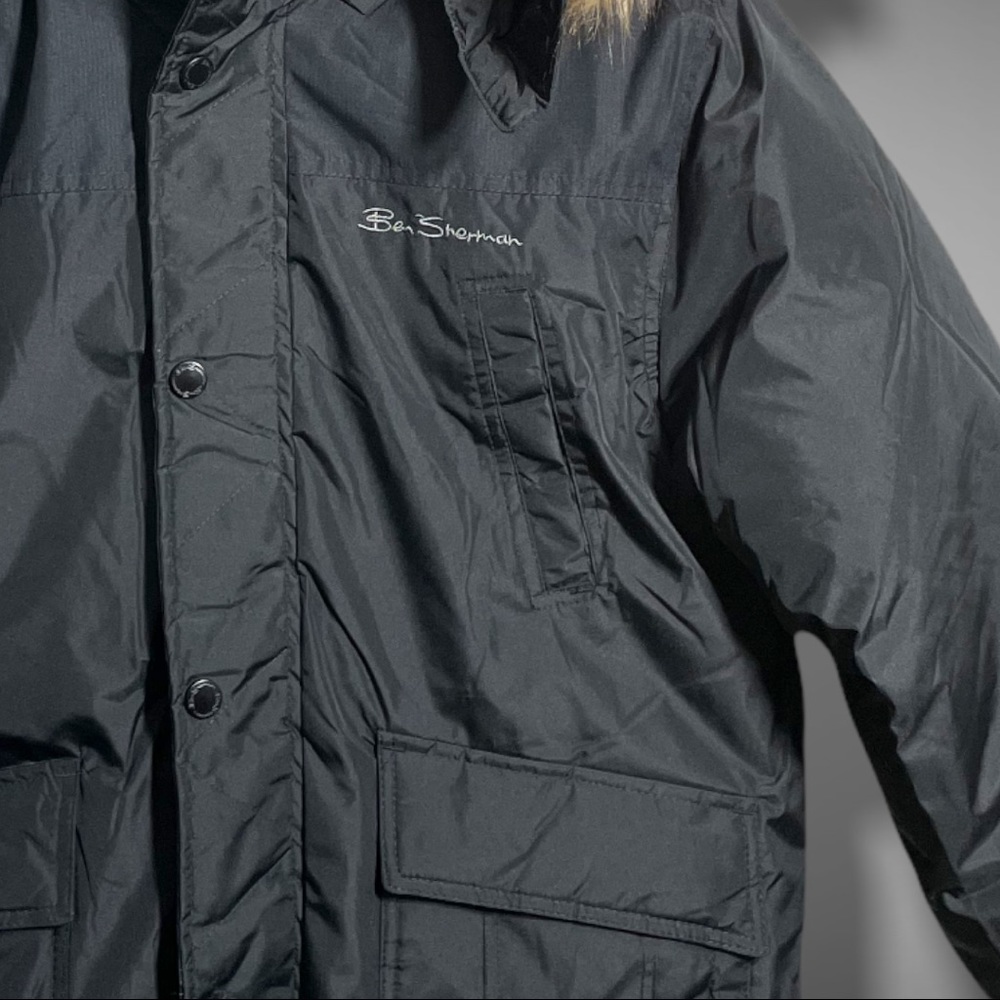 BEN SHERMAN BOYS BLACK HOODED PARKA WITH FAUX FUR TRIM - Picture 4 of 4